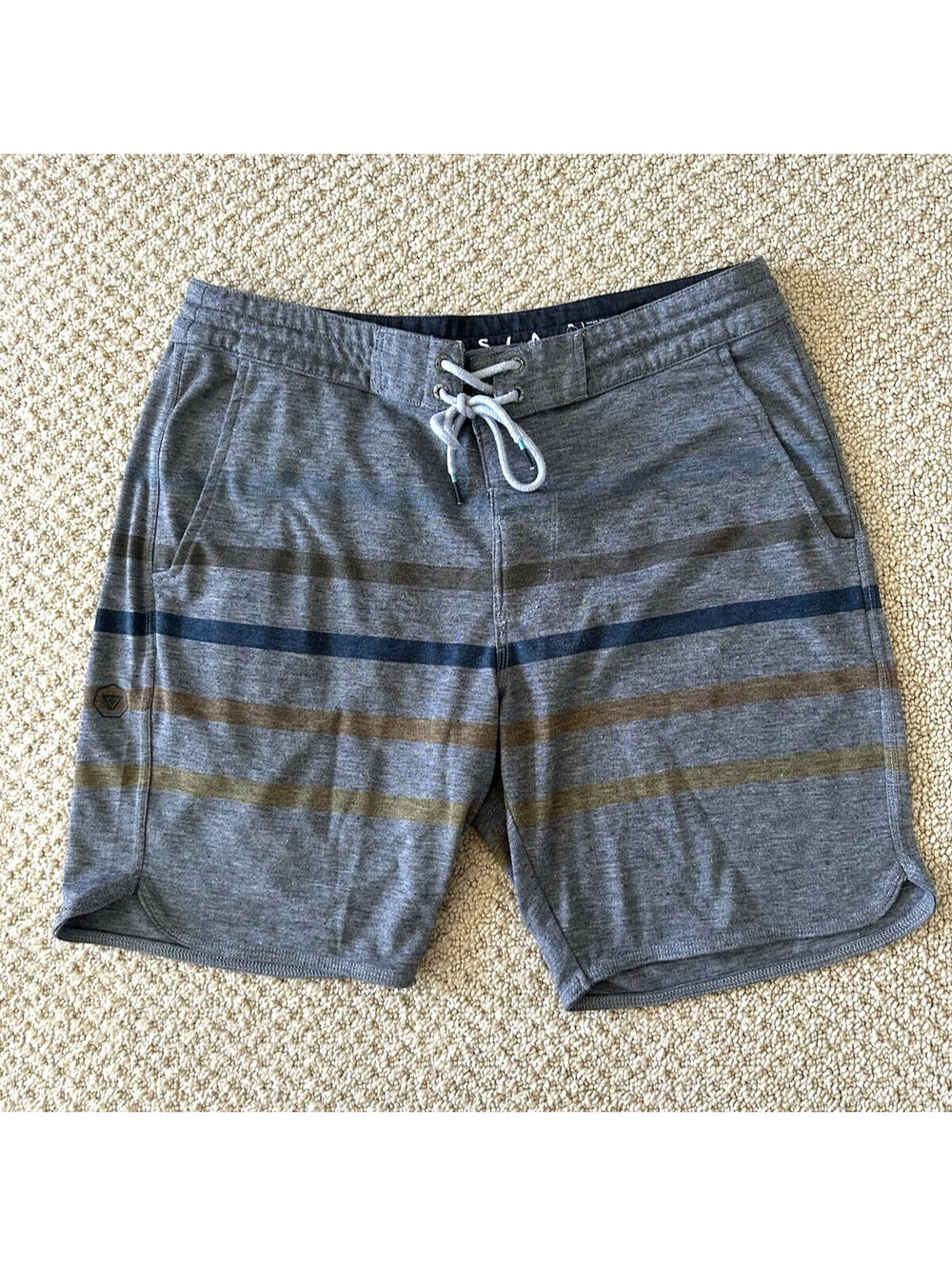 VISSLA  Boardshorts - Cool Gray  - Medium With Multi Color strips Nice